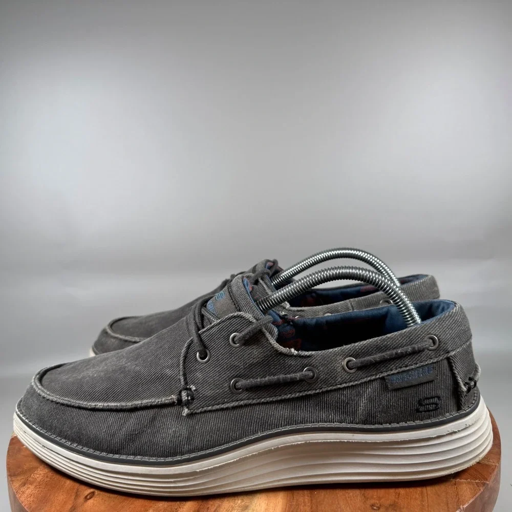 Skechers Mens Classic Fit 65908 Black Canvas Boat Shoes Size 10 Air Cooled MF